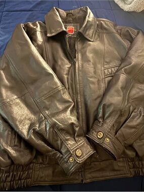 Vintage William Barry Black Genuine Leather Bomber Jacket Men’s XL